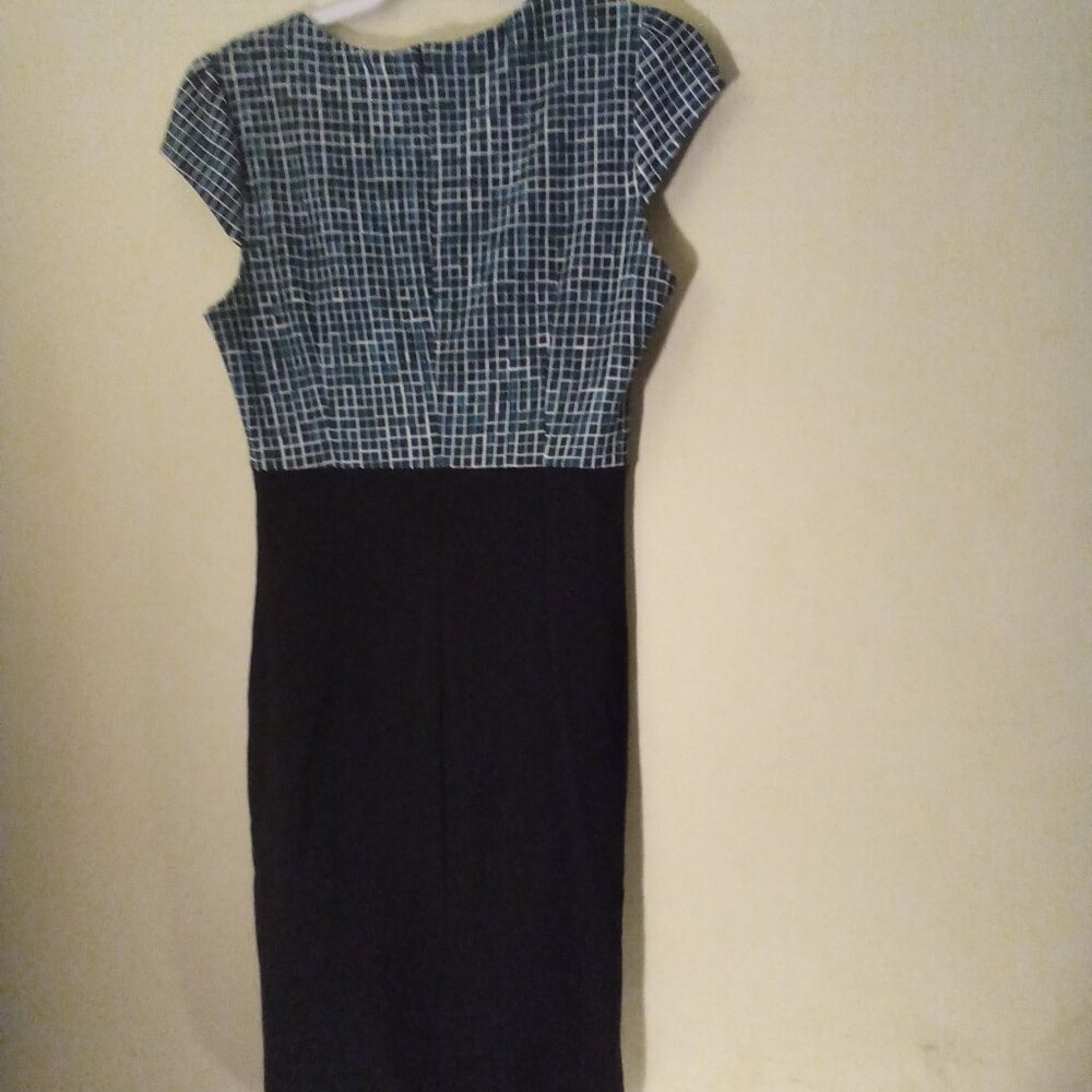 Homeyee Dress Women 8 Short Sleeve Plaid Teal Black - Picture 9 of 13